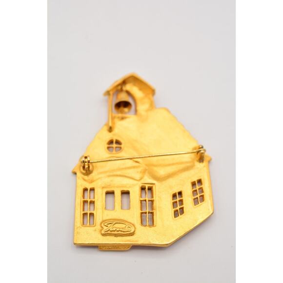 Tara Vintage School Pin Brooch Red Enamel Brushed Gold Signed 1980s Bin4 - Picture 11 of 12